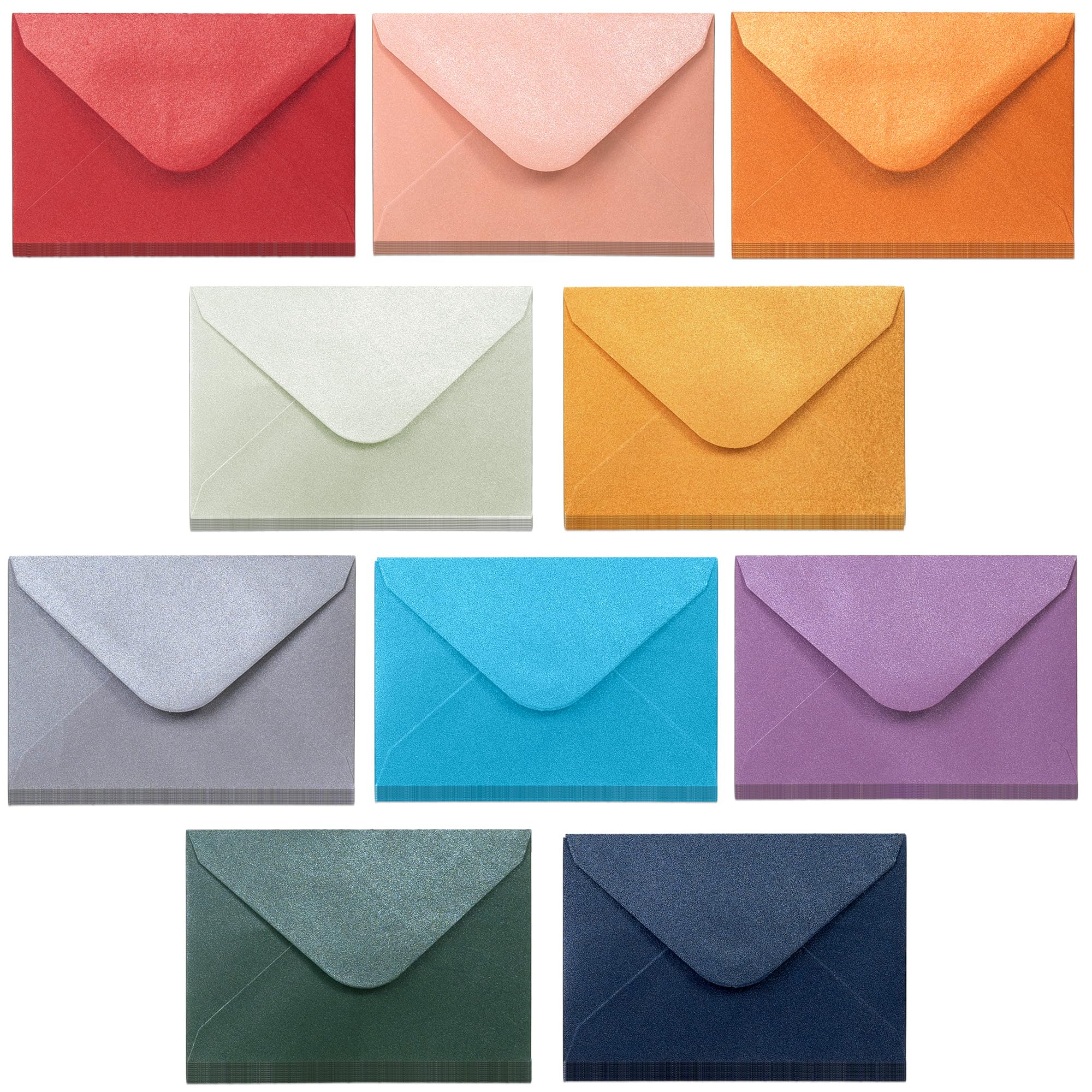 Small Envelopes, 100-Count Mini Envelopes for Gift Cards, Business Cards & Notes, 10 Metallic Colours, 10.16 x 6.9 cm