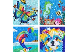 Sloikey Diamond Art Kits for Kids Suit for Kids Ages 6-8-9-12 and Beginners,Diamond Art Gem by Number Kits Arts and Crafts Kits (4PCS) (S-Butterfly Dolphin 04)
