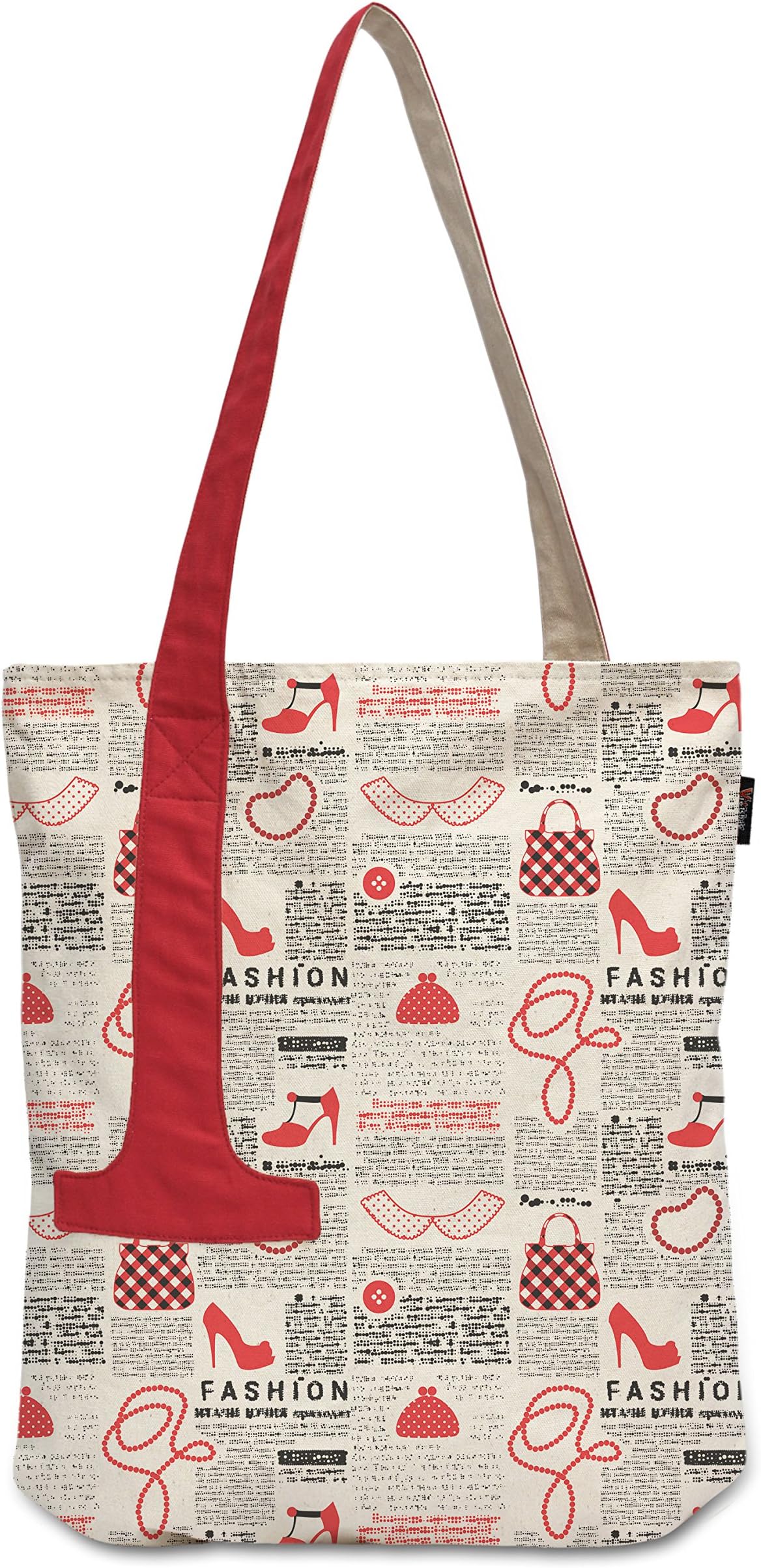 Retro Newspaper Pattern Printed Canvas Shoulder Tote Bag With Shape Strap WAS_46