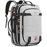 Tolaccea Carry on Travel Backpack, TSA Friendly Flight Approved Laptop Backpack Duffle Bag for Men Women with Dual Laptop Storage for 17.3", Expandable Business Rucksack 40L-50L Large - Grey