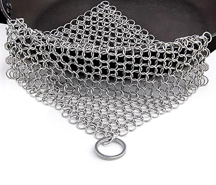 Candure Cast Iron Cleaner Stainless Steel 7x7 Inch Chainmail Scrubber for All Types of Skillet Griddles, Cast Iron Pans, Grills & Dutch Ovens