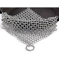 Candure Cast Iron Cleaner Stainless Steel 7x7 Inch Chainmail Scrubber for All Types of Griddles, Cast Iron Pans, Grills & Dut