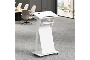 Xibolai Mobile Wooden Podium Stand with Wheels Lectern White 16MM Wood Board Elegant Design Wooden Churche Pulpit