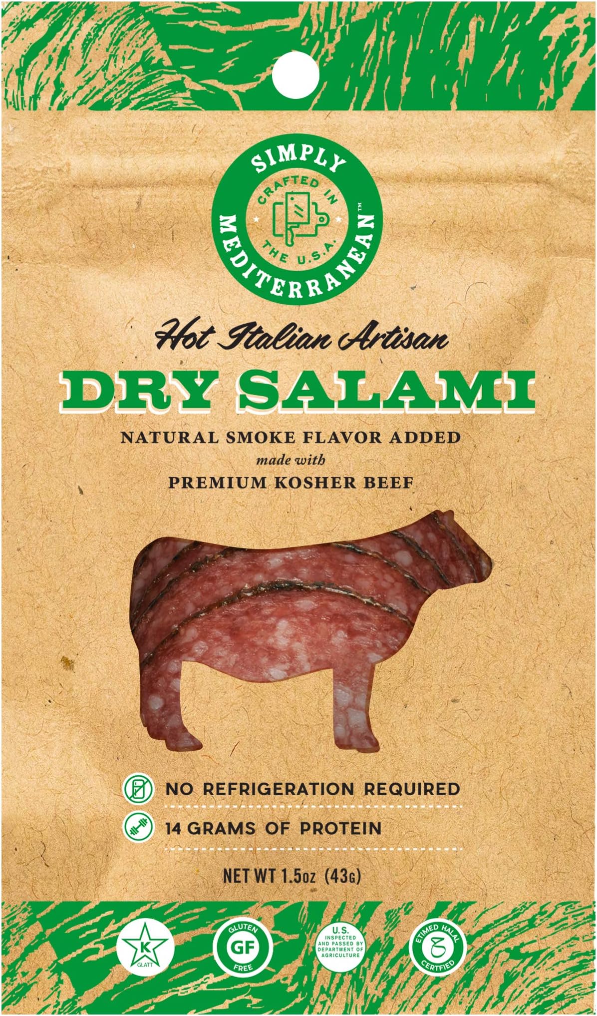 Hand Crafted, Artisan All Beef Dry Salami, Glatt Kosher and Halal Certified, No Refrigeration Required, Shelf Stable, Great for Traveling - Hot Italian Flavor - 3 Pack