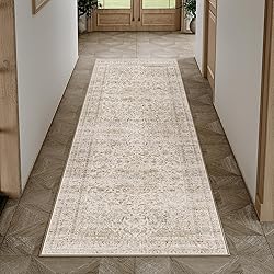 WondRg 2x6 Washable Beige Vintage Runner Rug for