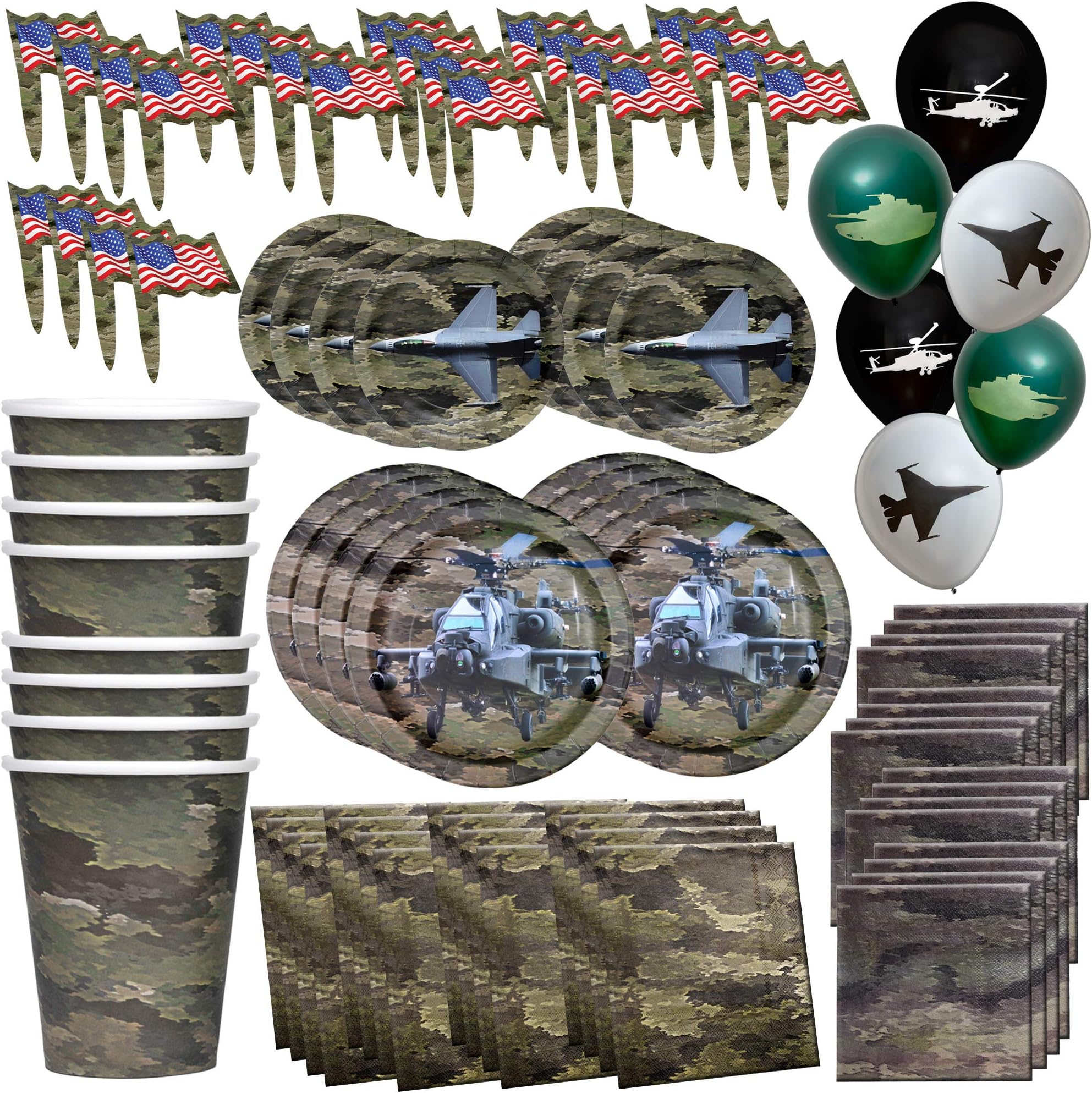 Havercamp American Heroes Party Bundle | Luncheon & Beverage Napkins, Dinner & Dessert Plates, Balloons, Party Picks | Great for Reunions, Patriotic Party, Veterans Celebration