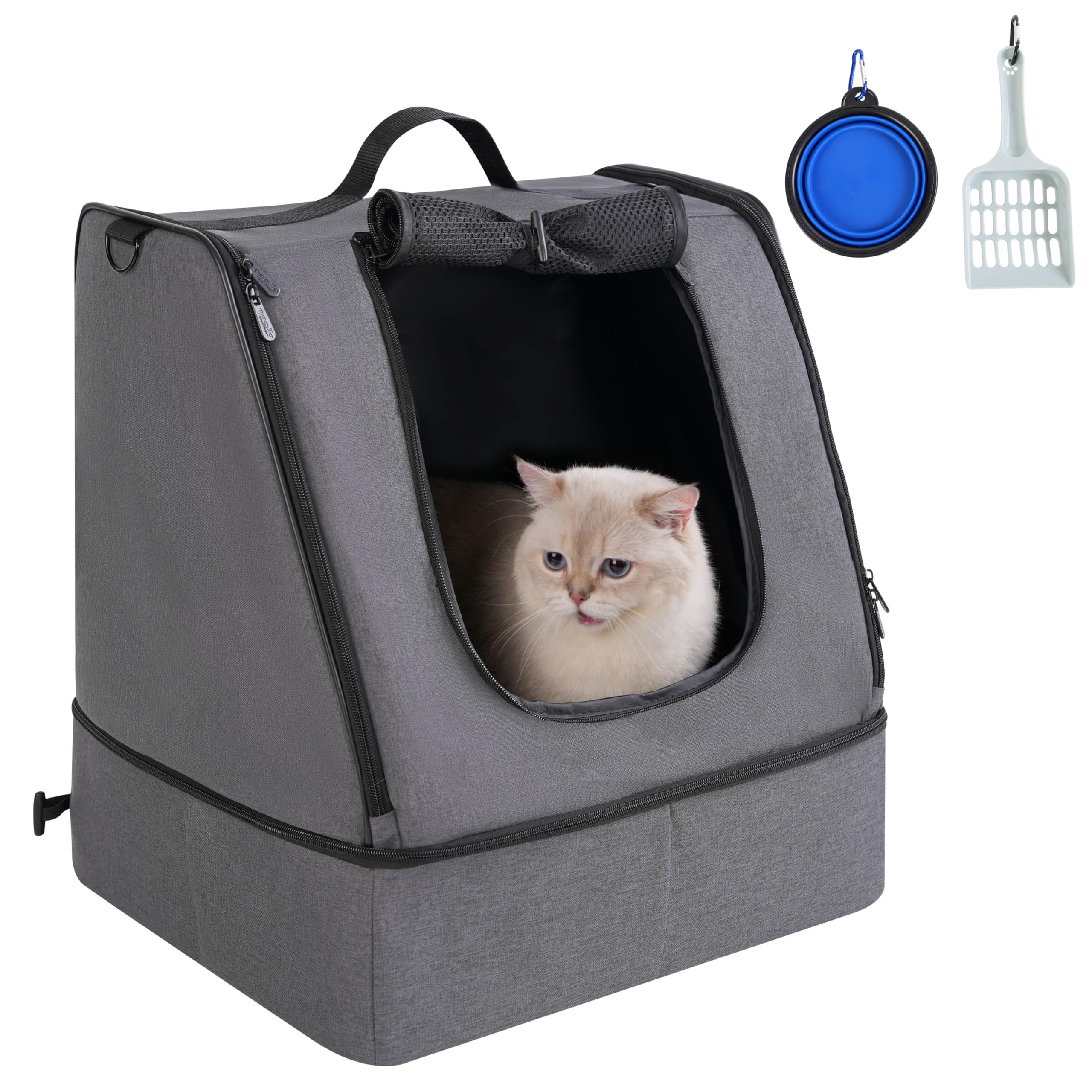 Photo 1 of apollo walker Portable Cat Travel Litter Box with Zipped Waterproof Bag,No Collapse with Hard Base Insert at Bottom, No Leakage, No Smell, Easy to Carry, Easy to Use in Hotels, Car Gray