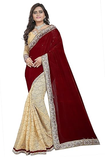 Market Magic World Womens Embroidered Saree with Blouse Piece(Free Size)