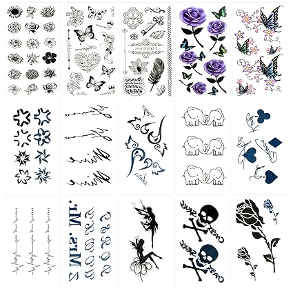 Oottati 15 Hojas Pequeñas Cute Tatuajes Temporales Elefante Flor