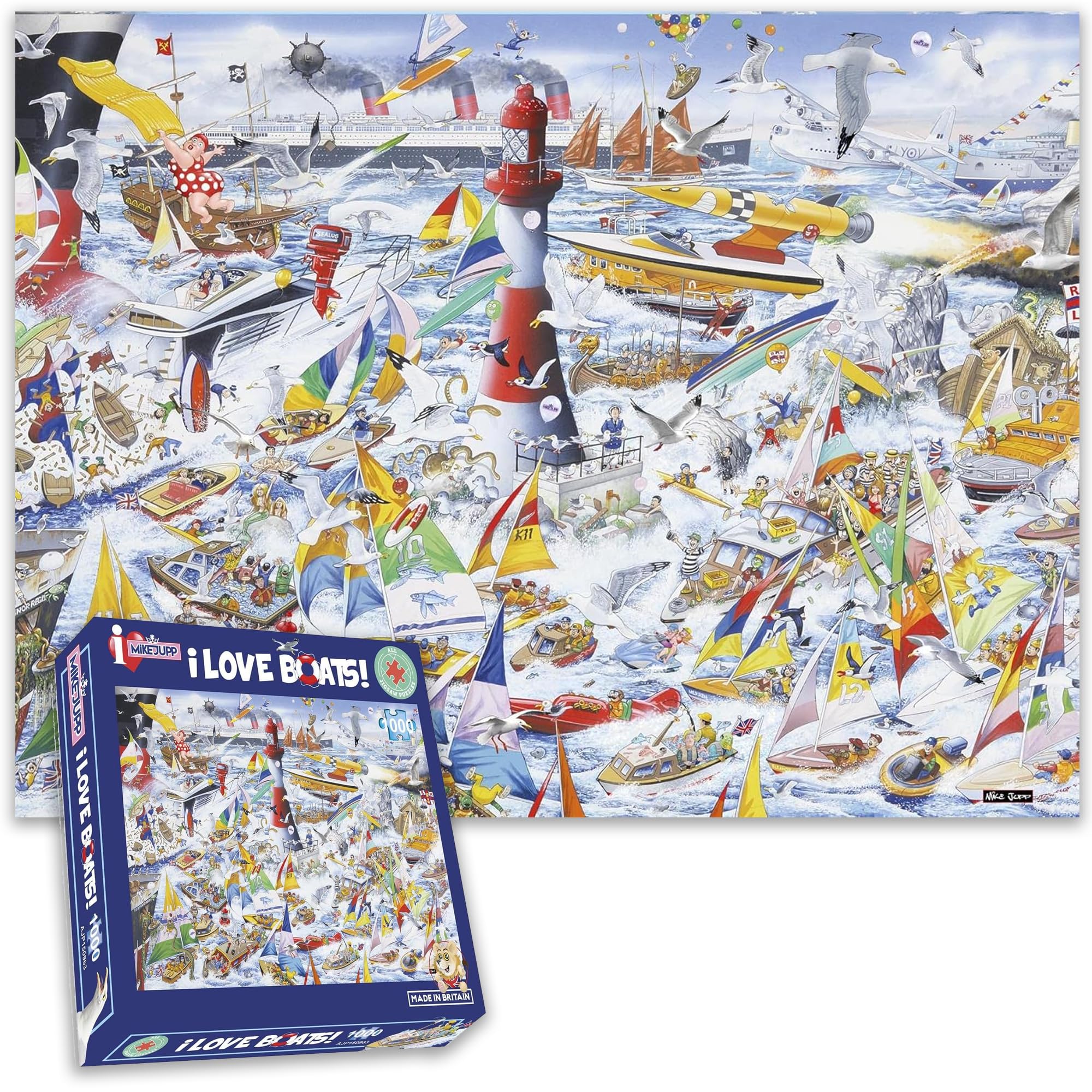 I Love Boats 1000 Piece Jigsaw Puzzle by Mike Jupp – Hilarious Sailing & Sea Chaos with Hidden Details Humorous Jigsaw for Adults & Gift Ideas