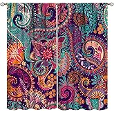 Vintage Bohemian Curtains, Indian Bohemian Mandala Colorful Pattern Blackout Thermal Curtains, Bedroom Living Room Curtains, 2 Panel Set, 42x45 in.