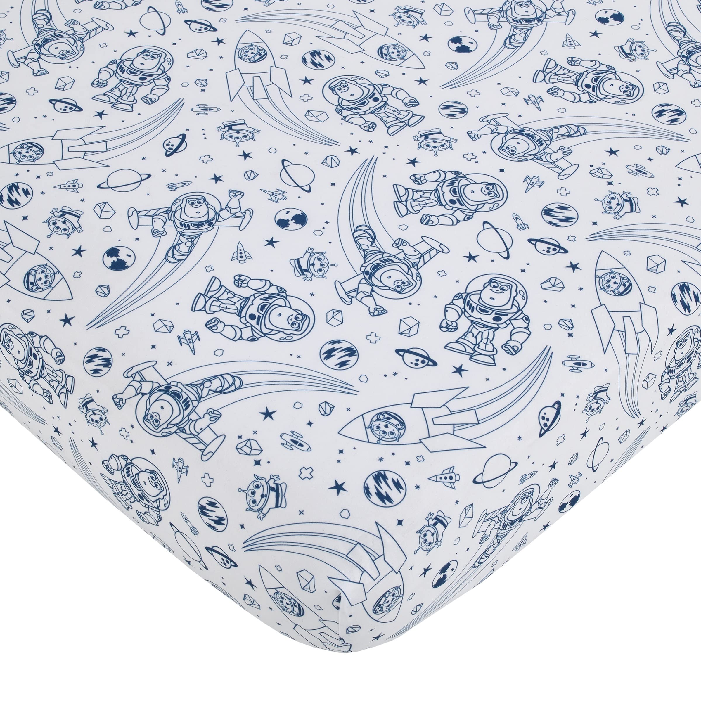 Photo 1 of Disney Toy Story Outta This World Blue and White Fitted Crib Sheet