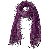 Women's lightweight Feminine Lace teardrop fringe Vintage Mesh Crochet Tassel Scarf for Women