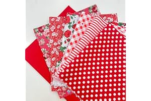 LMAEZNER 7Pcs 20" x 20" Cotton Fabric DIY Making Supplies Quilting Patchwork Fabric Fat Quarter Bundles DIY for Quilting Cotton Patchwork Cushions (Red, 20" x 20")