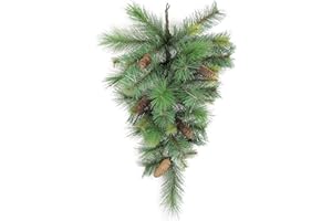 Admired By Nature 30" L 42 Tips Faux Christmas Teardrop Swag W/Pine Cone Holiday Winter Christmas for Front Door Home Decor, Wall Christmas Décor Indoor Outdoor Christmas Decorations, Cemetery Décor