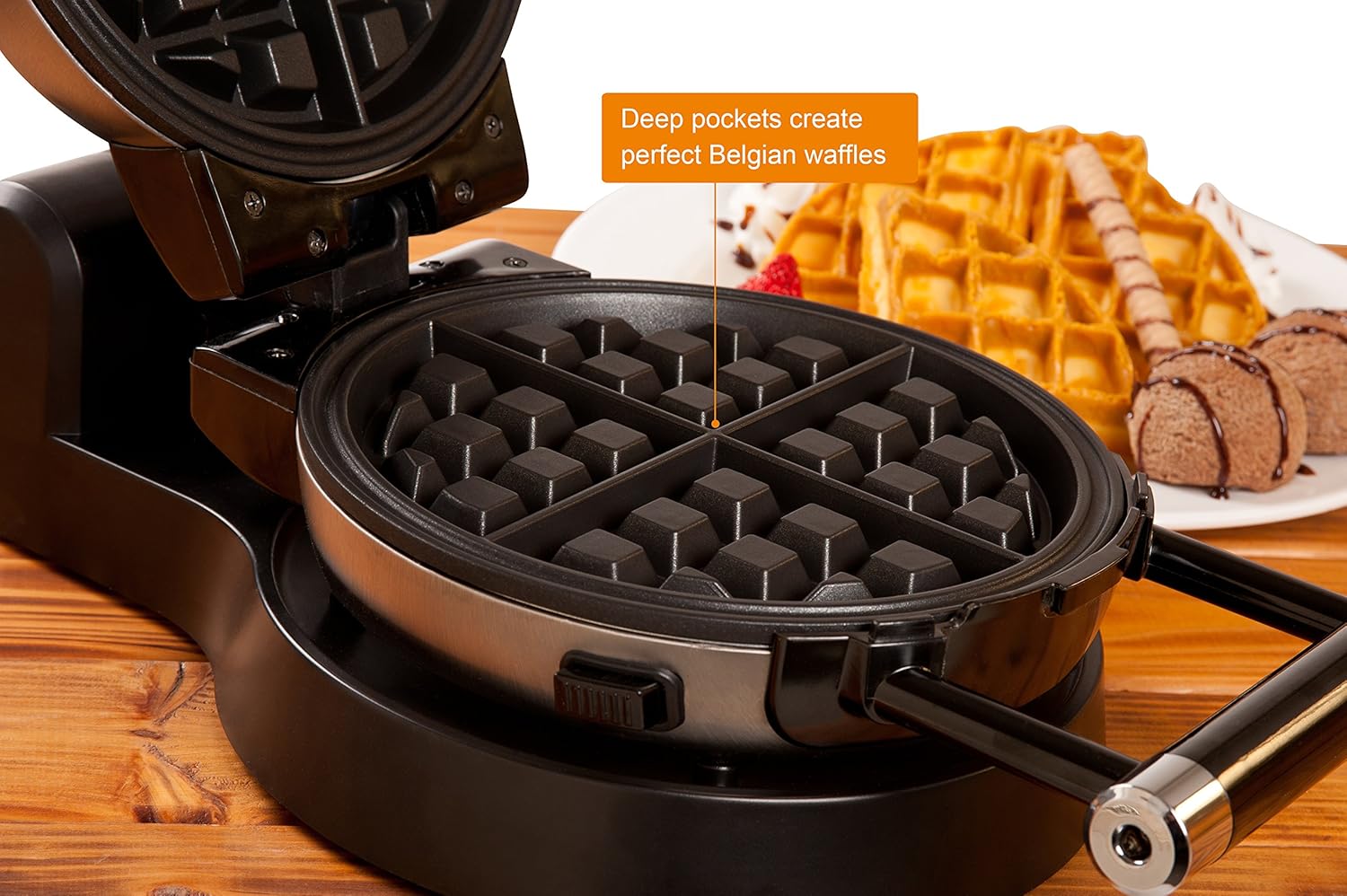 Secura Upgrade Automatic 360 Rotating Non-Stick Belgian Waffle Maker w/Removable Plates: Kitchen & Dining