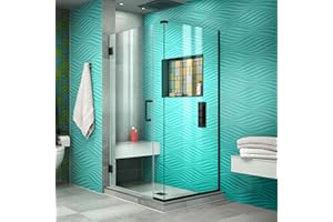 DreamLine Unidoor Plus 36 in. W x 34 3/8 in. D x 72 in. H Frameless Hinged Shower Enclosure in Satin Black, SHEN-24360340-09