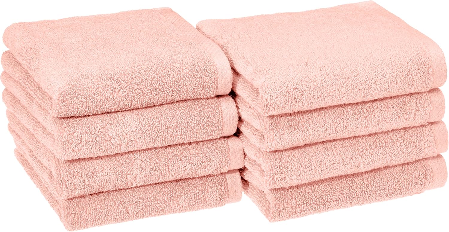 Basics Quick-Dry, Luxurious, Soft, 100% Cotton Towels, Petal Pink - Set of 8 Hand Towels: Home & Kitchen