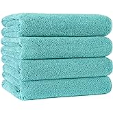 POLYTE Microfiber Quick Dry Lint Free Bath Towel, 57 x 30 in, Pack of 4 (Aqua)