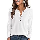 ANRABESS Women's Long Sleeve Waffle Knit Shirts Dressy Casual Loose Button Up V Neck Henley Tops 2026 Fall Basic Tee Blouse
