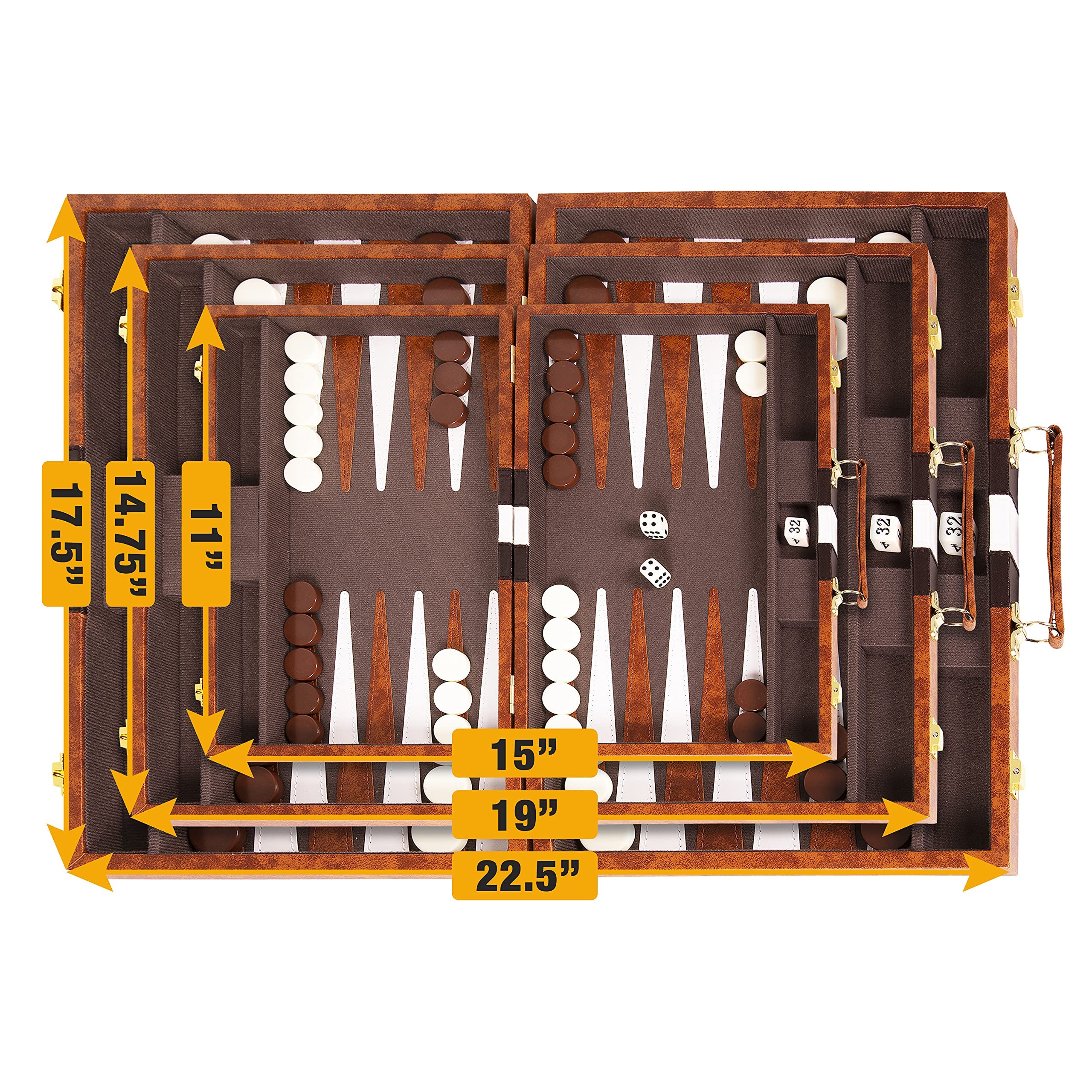 Premium Backgammon 11 Inches Small Brown - Backgammon Sets for Adults and Kids - Leatherette Back Gammon Board Game Set - Travel Backgammon Set Board Encased with Accessories