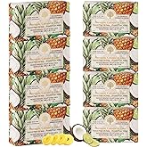 Wavertree & London Pineapple, Coconut & Lime Scented Natural Soap (8 Bars), 7oz Moisturizing French Triple Milled Soap Bars enriched with shea butter - Plant Oil Bath & Body Bars for All Skin Types