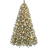 Yaheetech Pre-lit Christmas Tree, Snow Flocked Artificial Christmas Tree with 82 Snow Pinecones & 1346 PVC Branch Tips & 500 