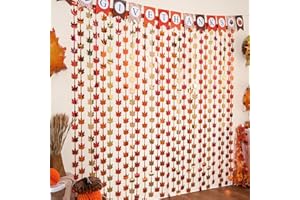 Menstarsi Fall Decor 2Pack Red Gold Orange Maple Leaves, Autumn Harvest Photo Booth Props Backdrop Streamers, 3.3 X 6.6 ft Thanksgiving Decorations Metallic Foil Fringe Curtains Fall Party Supplies