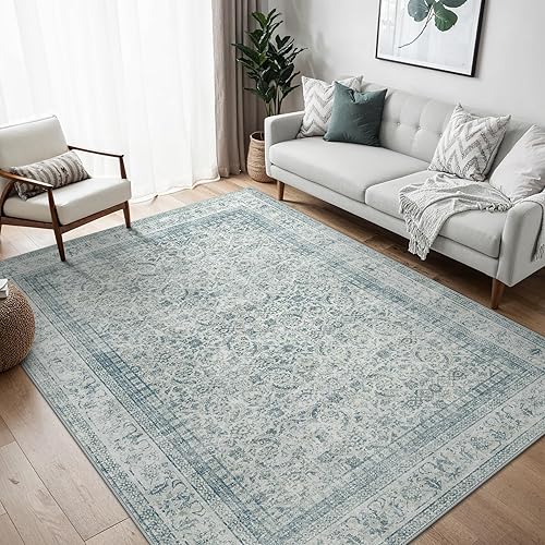BEIMO 200X290CM Area Rugs for Bedroom,Vintage Boho Carpets for Living Room Non Slip Machine Washable Rug Short Low Pile Rug for Office-LightBlue