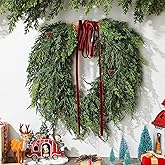 Dingion Small Norfolk Pine Christmas Wreath 11.8 in Christmas Kitchen Cabinet Norfolk Pine Wreath Mini for Front Door Artificial Farmhouse Rustic Xmas Decor for Window Fireplace