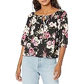 Star Vixen Women's Elbow-Sleeve Peasant Top with Keyhole Tie