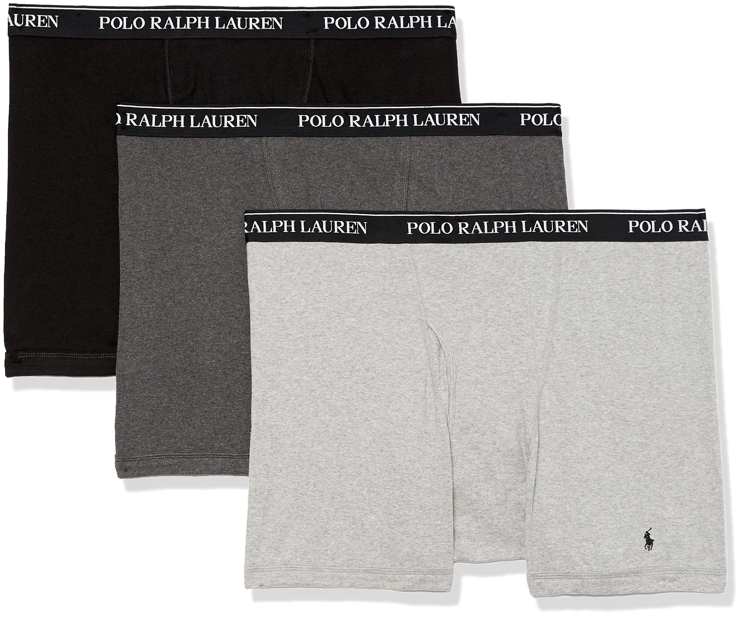 Photo 1 of POLO RALPH LAUREN Tall Men's Classic Fit Cotton Boxer Briefs, Trunks & Long Leg Available, 3-Pack, Madison Heather/Andover Heather/Polo Black-3 Pack, 3X Big