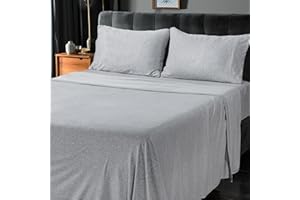 Utopia Bedding Queen Sheet Set - Jersey Knit Sheets 4 Piece – Cotton – Soft T-Shirt Stretchy Sheets (Heather Light Grey)