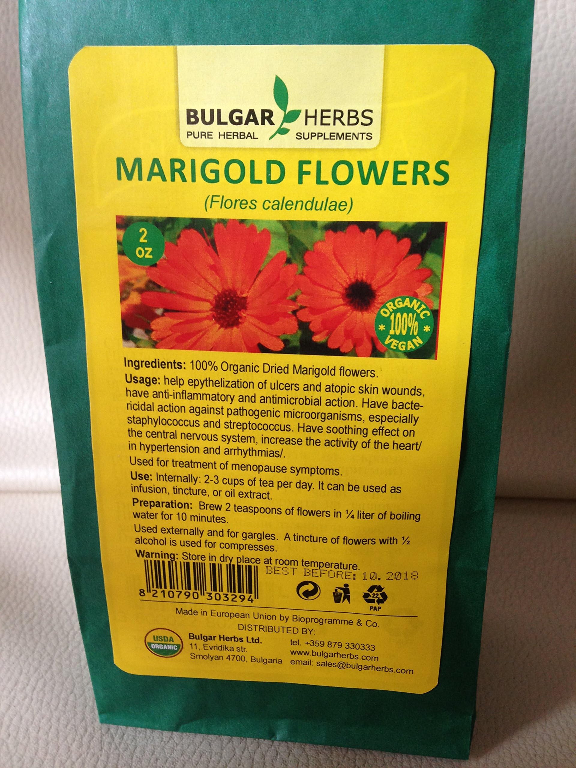 Organic Dried Marigold Flowers (Flores Calendulae) 2 Oz.