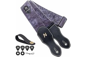 Nefelibata Guitar Strap with Pick Pocket,2.3 inch Porter Style Leather Carving Guitar Straps with Leather Ends,60s Vintage St