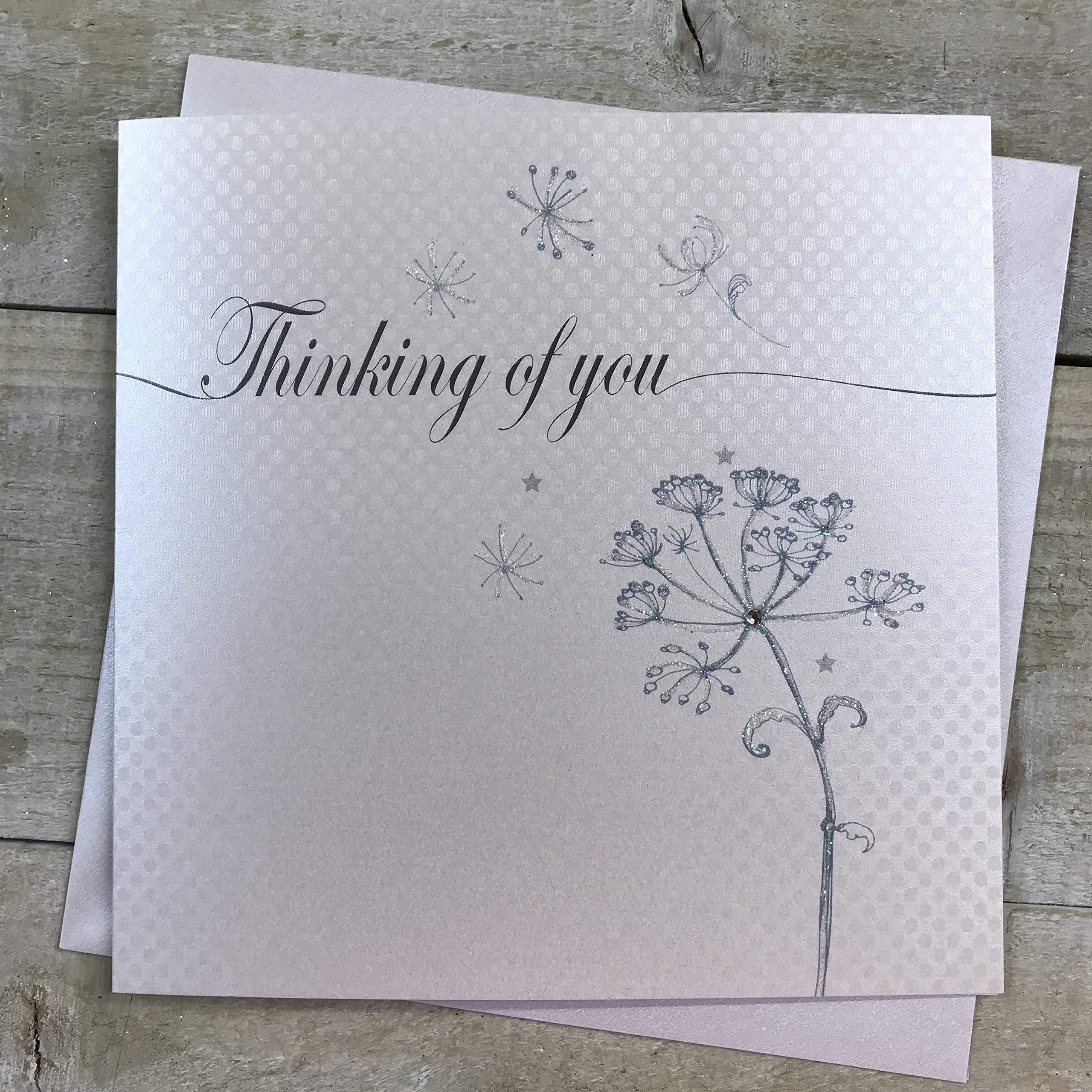 WHITE COTTON CARDS Thinking of You, Handmade Greeting Card - Code LL101 Dandelion, grey|blue