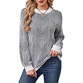 ZLIGXEA Women's Sweaters Fall 2025 Casual Long Sleeve Crewneck Cute Striped Pattern Knit Pullover Tops S-XL