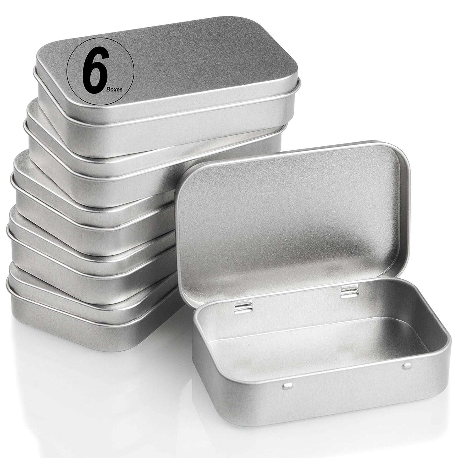 CenterZ 6 Pack Hinged Tin Box Containers 3.7 x 2.4 x 0.8