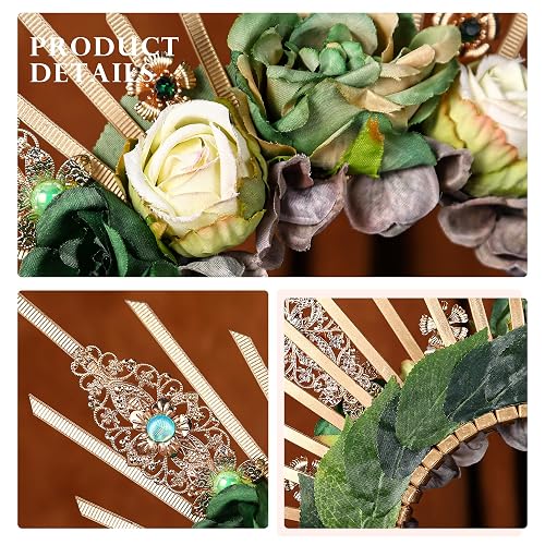 Gold Halo Crown Sun Spike Crown With Roses Headpiece - Gold Halo Headband For Halloween Cosplay Wedding Festival Halo Costume Gold Halo Crown Sun Spike Crown With Roses Headpiece - Gold Halo Headband For Halloween Cosplay Wedding Festival Halo Costume