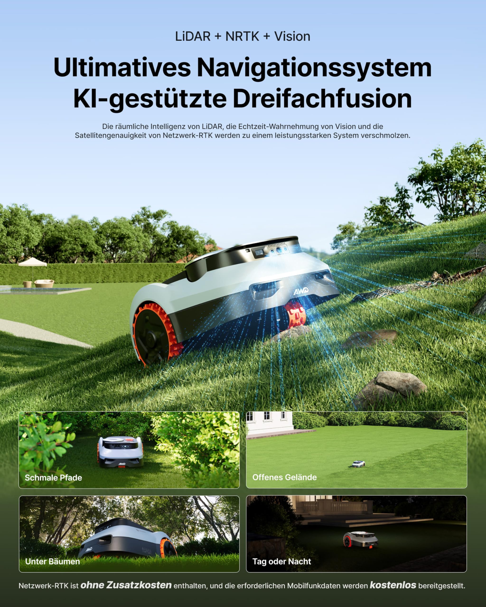 Segway Navimow i210 LiDAR Pro Mähroboter mit Garage M für 1000 m², LiDAR+Vision+NRTK Tri-Fusion-Positionierung, Xero-Turn AWD für 55% Steigungen, Auto-Kartierung (Getrennt versandt Werden) 2