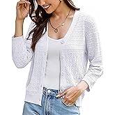 GRACE KARIN Women Lightweigt Crochet Knit Cardigan, 3/4 Sleeve Cropped Shrugs, Spring Button Down Sweaters Tops