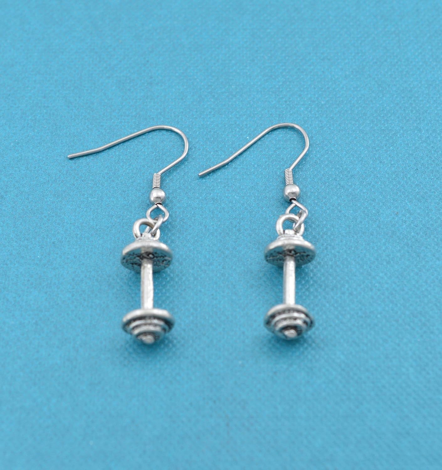 Barbell earrings in silver pewter. Barbell earrings