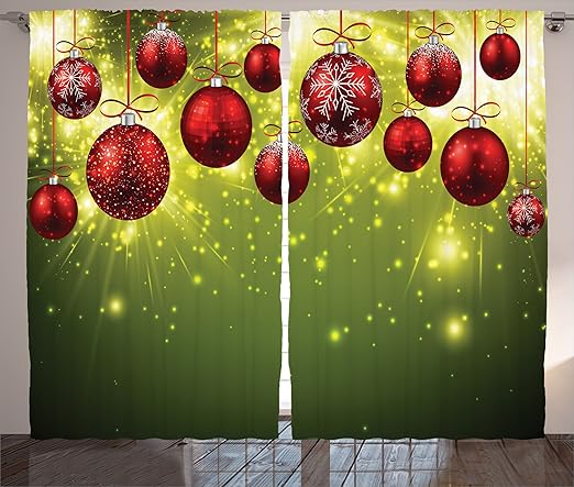 Amazon Com Ambesonne Christmas Curtains Vibrant Colored New Year Design With Psychedelic Digital Effects And Baubles Print Living Room Bedroom Window Drapes 2 Panel Set 108 X 84 Green Red Furniture Decor