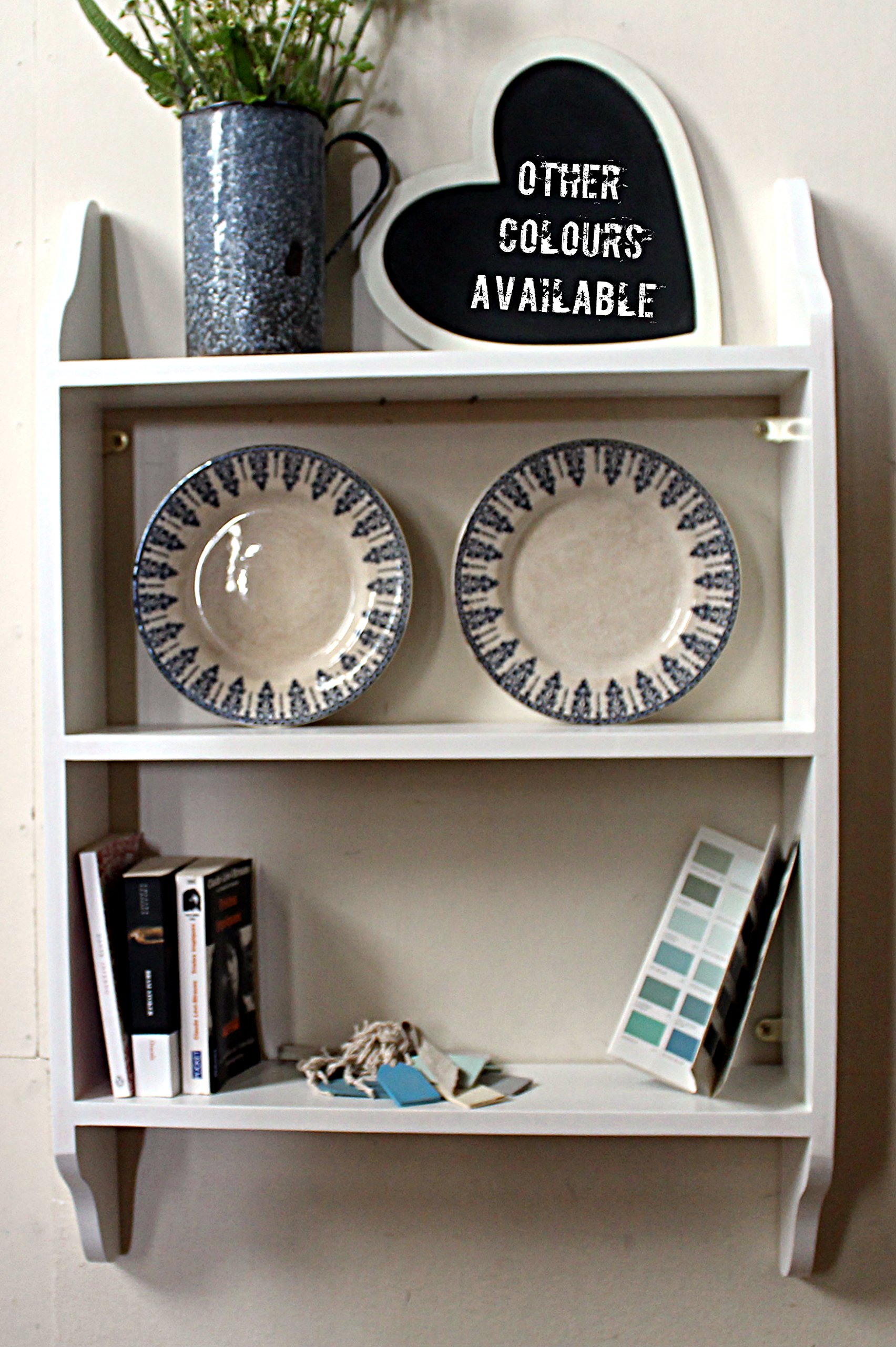 White wall shelf, three tier, solid wood, 6 sizes available