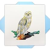 Snowy Owl, Quilling Card 3D,Unique Dedicated Handmade, Design Greeting Card for Birthday, Valentine's Day, Mothers Day, Spring, Fathers Day, Graduation, Wedding, Anniversary, All Occasion,6"x6"