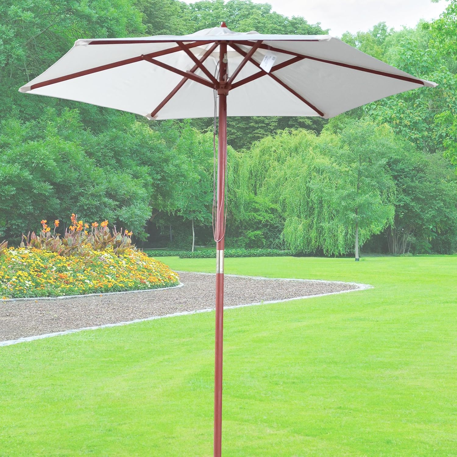 2m Round Outdoor Wooden Beige Cream Parasol Garden Furniture Patio Sun Shade Amazon Co Uk Garden Outdoors