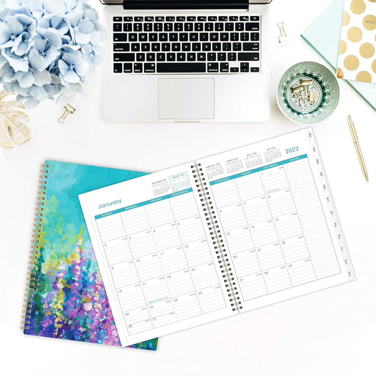 2021-2022 Monthly Planner/Calendar - 18-Month Planner with Tabs & Pocket, Contacts and Passwords, 8.5" x 11", Thick Paper, Jul. 2021 - Dec. 2022, Twin-Wire Binding - Oil Painting : Office Products