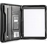 Cossini Black Superior Vegan Leather Business Portfolio with Zipper – Padfolio All-in-One. Smartest Protective 10.1 Inch Tablet Sleeve, Presentation Slot, Solar Calculator, Card Storage, Writing Pad