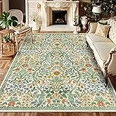 5×7 Grass Green Washable Floral Area Rug,Vintage Boho Soft Low-Pile Living Room Rugs, Stain Resistant Botanical Non-Slip Carpet for Bedroom,Dining Room, Kids Nursery,Home Decor