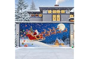 TTCHANG Christmas Garage Door Cover, Large Christmas Banner Backdrop Decorations Hanging Door Photography Decor for Indoor Outdoor House Patio Lawn Party Background,Reindeer Santa Claus,16x7FT
